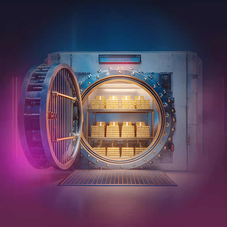 Ένα ανοιχτό θησαυροφυλάκιο γεμάτο στοίβες χρυσών ράβδων, που αναδεικνύει τις μεγάλες δυνατότητες κερδών και τις ασφαλείς πληρωμές στο LikesBet Casino.